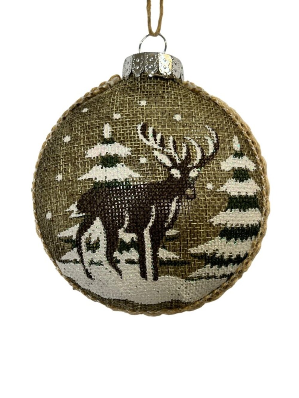 Rustic Burlap Reindeer Christmas Ornament Needlepoint Twine Cottage Country VTG